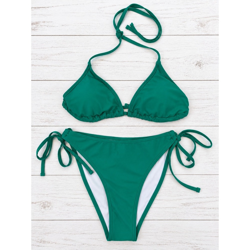 Green Triangle Bikini Set Side Tie Bottom Swimwear Beachwear Size S